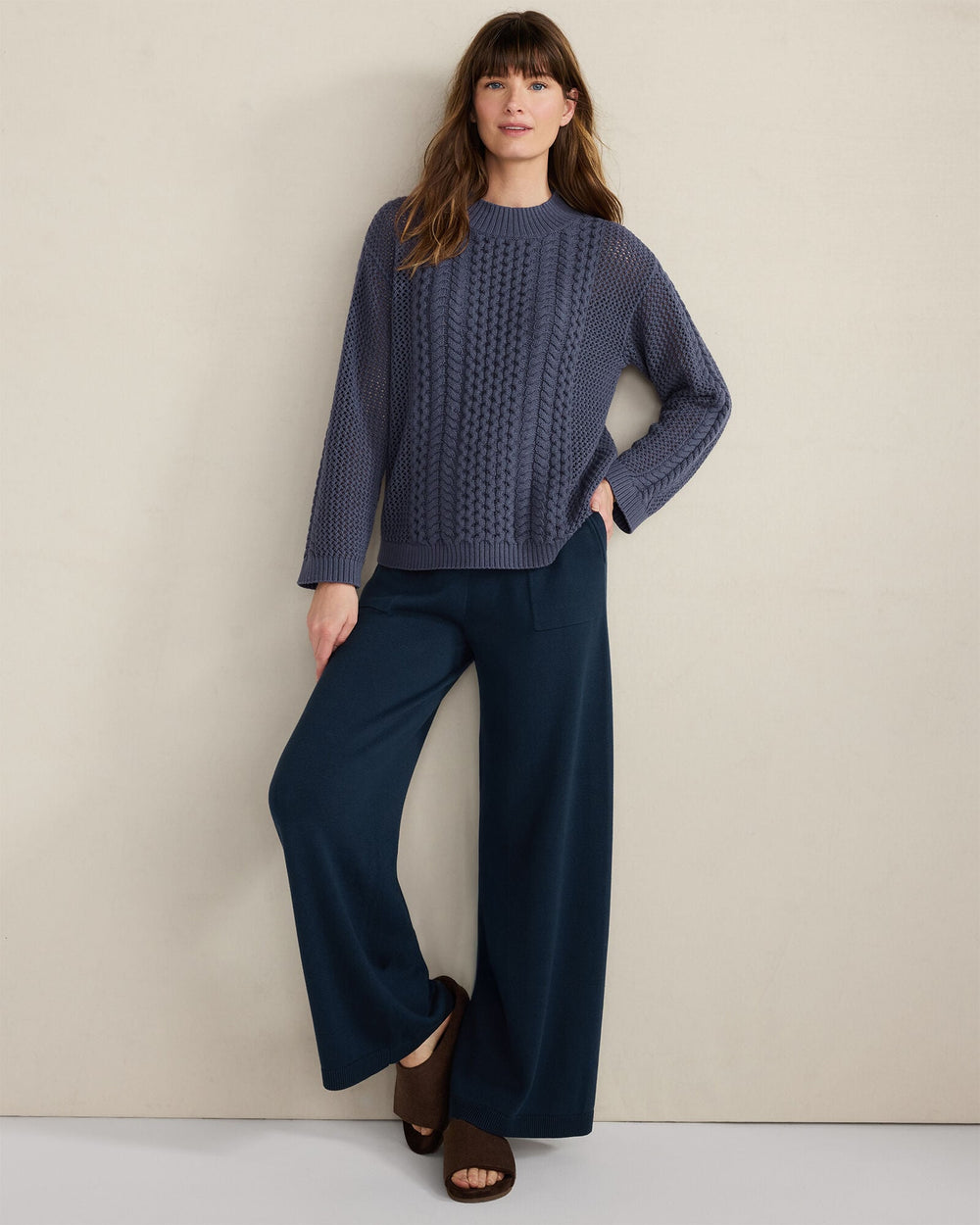 COTTON BLEND MIXED STITCH CREWNECK SWEATER | Talbots for sale