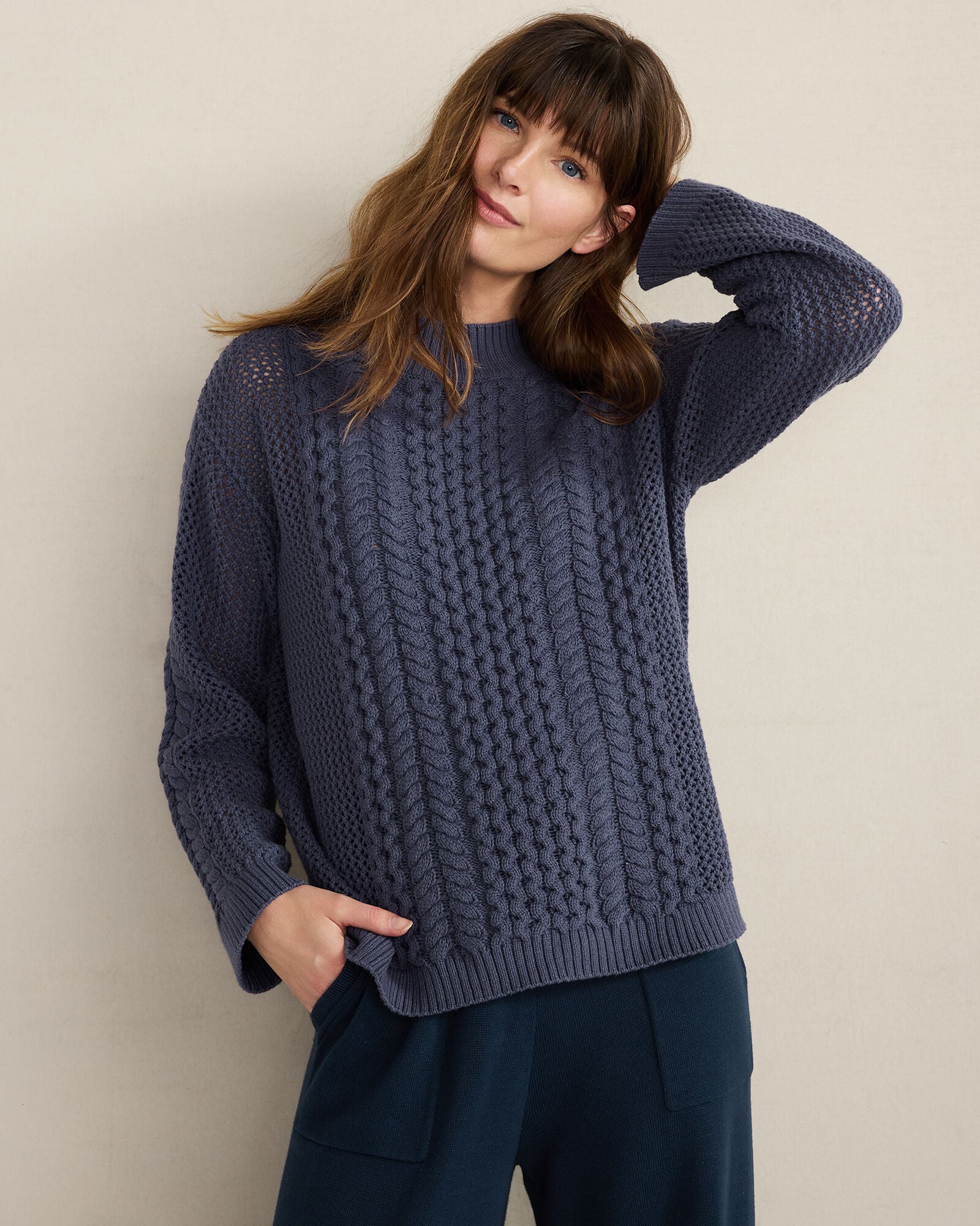 COTTON BLEND MIXED STITCH CREWNECK SWEATER | Talbots for sale