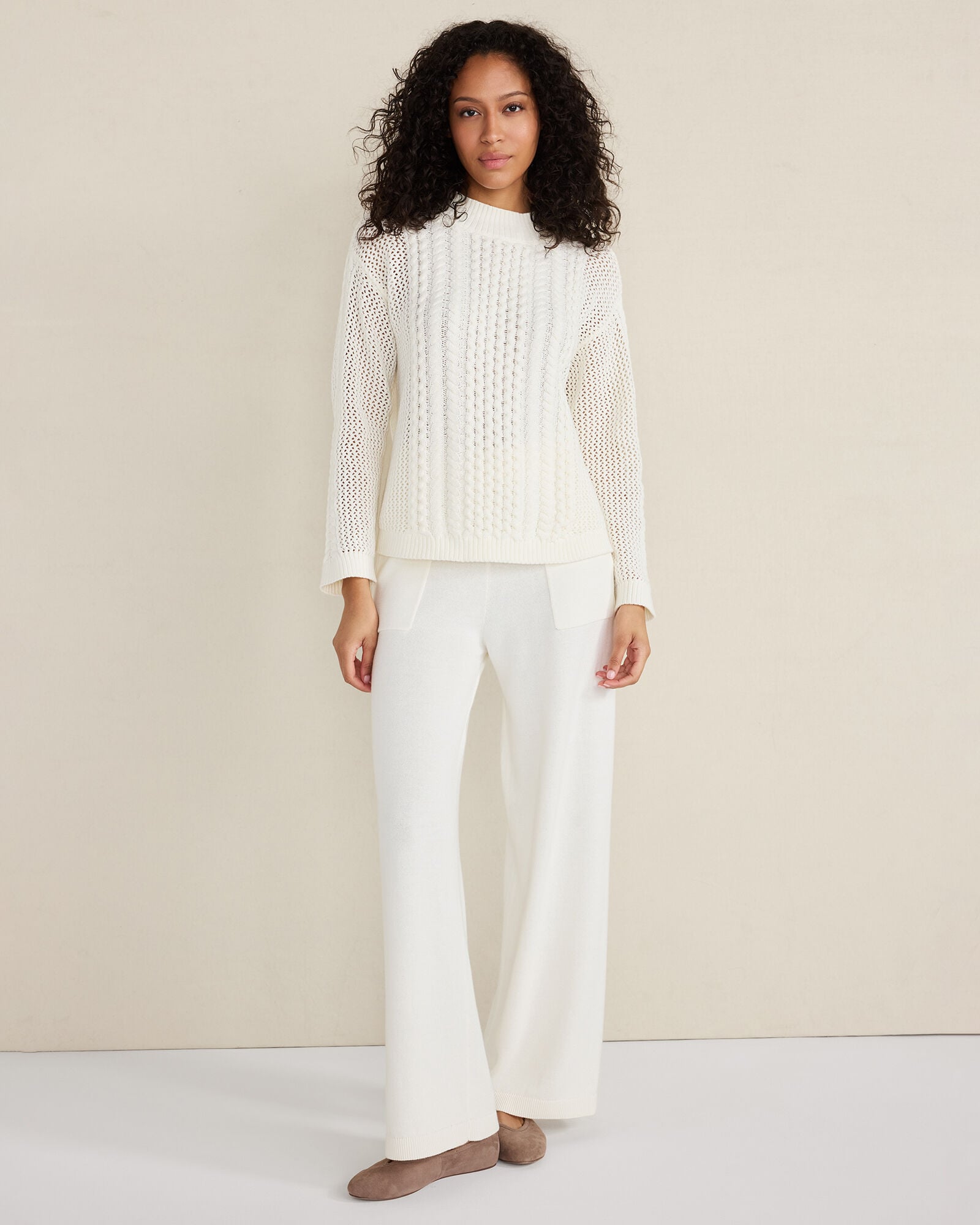COTTON BLEND MIXED STITCH CREWNECK SWEATER | Talbots for sale