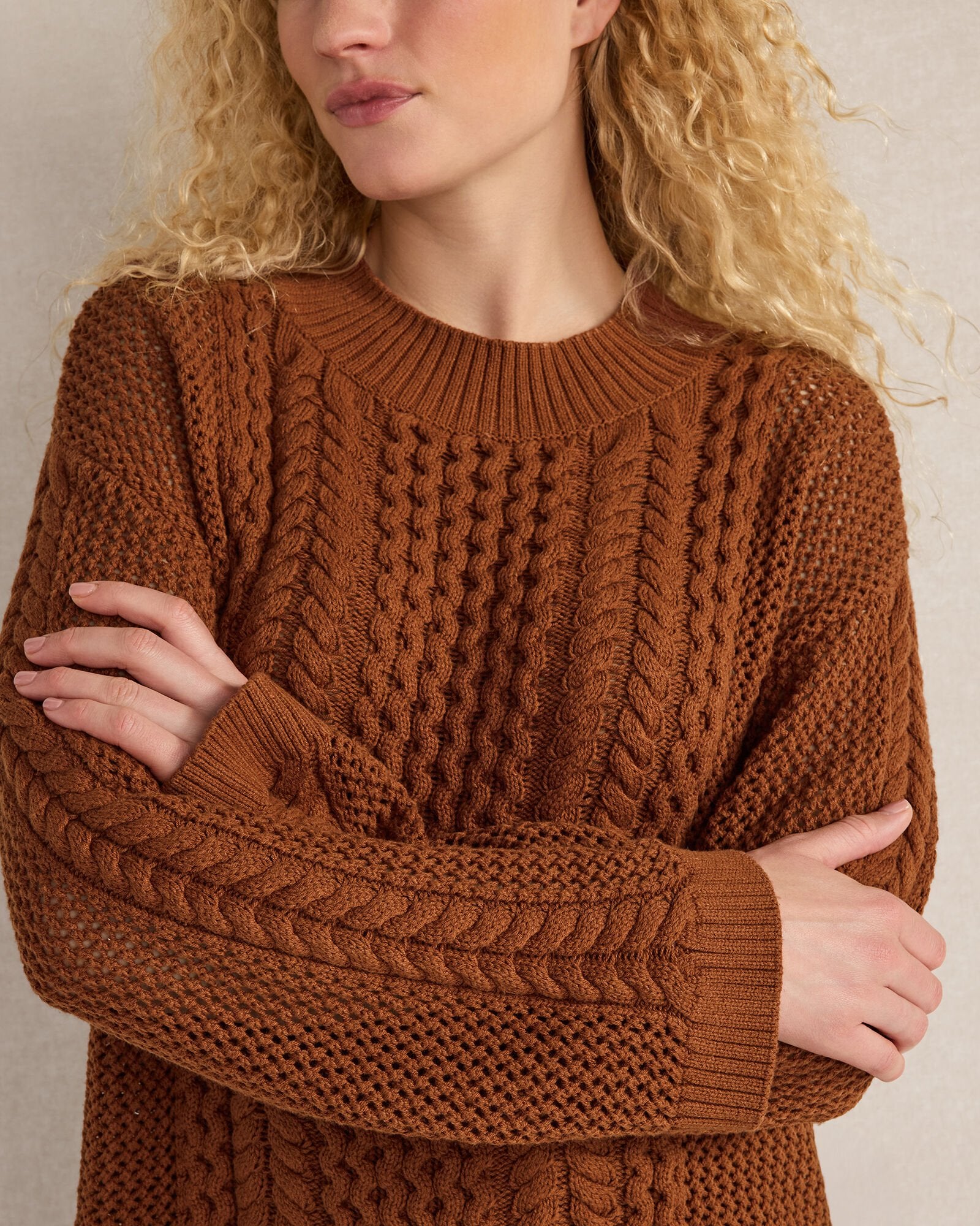 COTTON BLEND MIXED STITCH CREWNECK SWEATER | Talbots for sale
