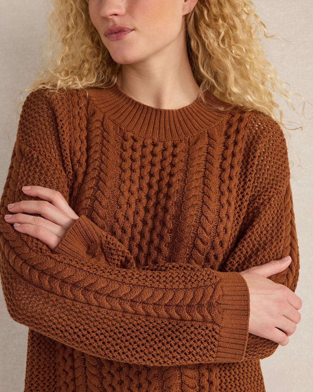 COTTON BLEND MIXED STITCH CREWNECK SWEATER | Talbots for sale