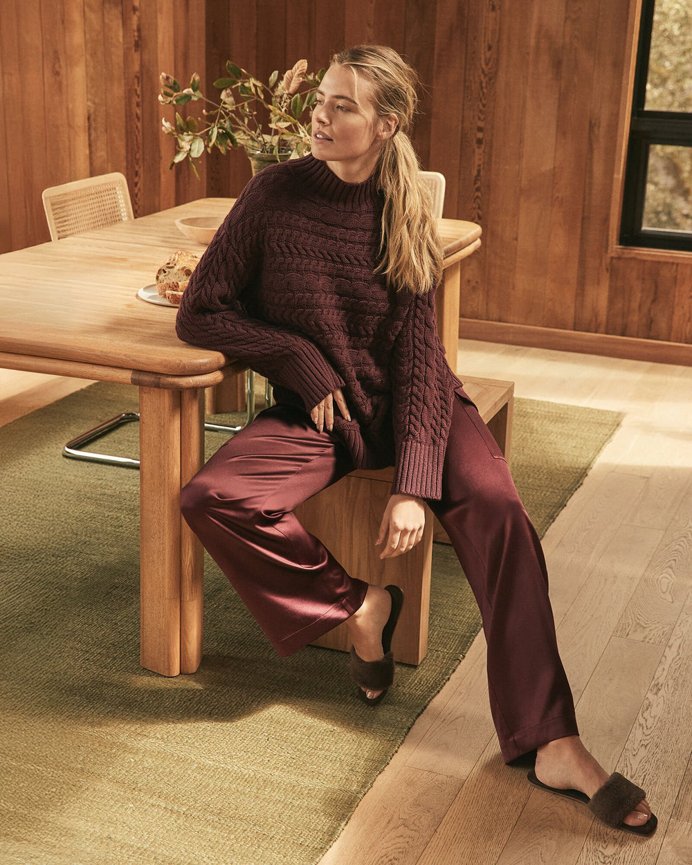 ORGANIC COTTON HORIZONTAL CABLE FUNNEL NECK SWEATER | Talbots online