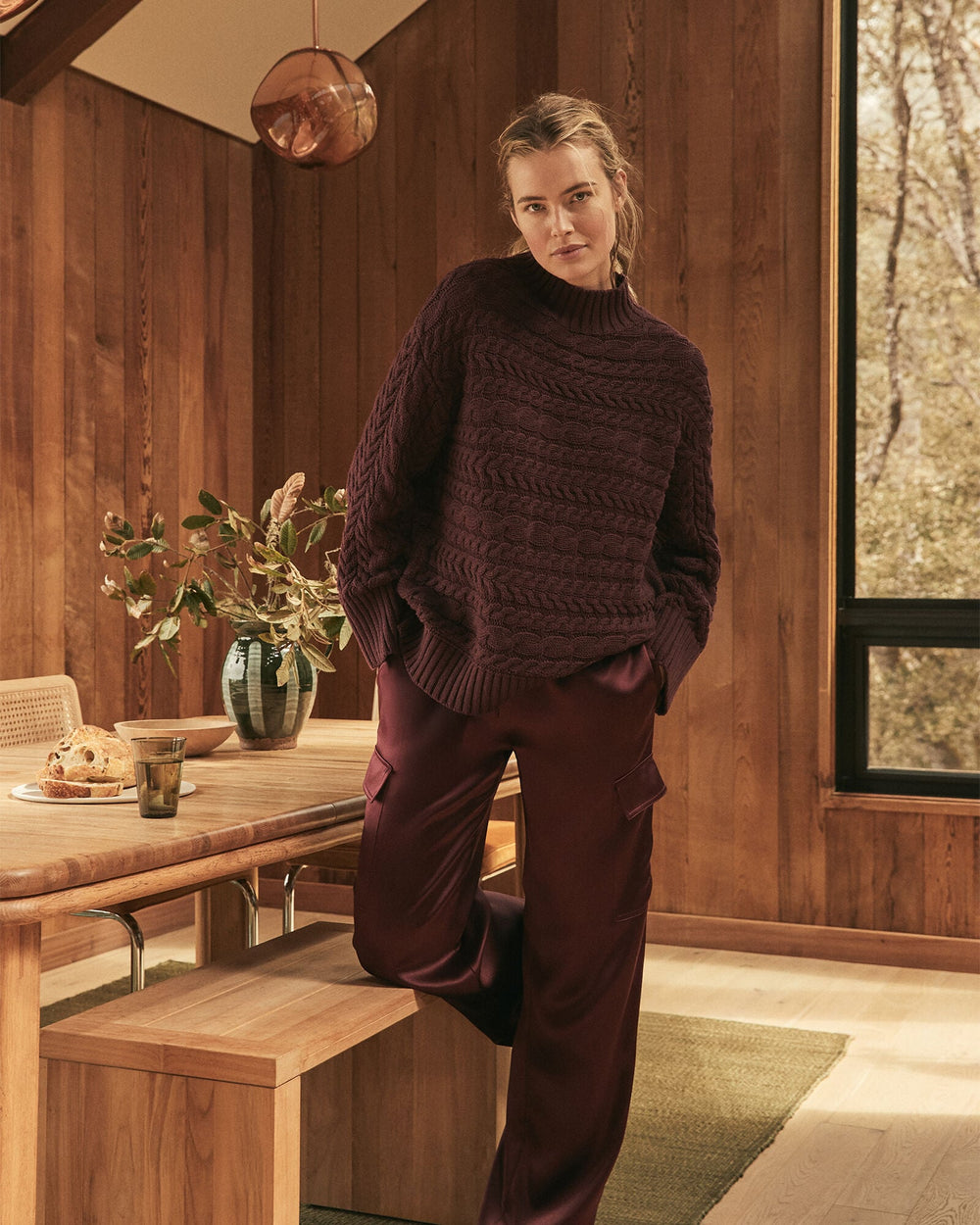 ORGANIC COTTON HORIZONTAL CABLE FUNNEL NECK SWEATER | Talbots online