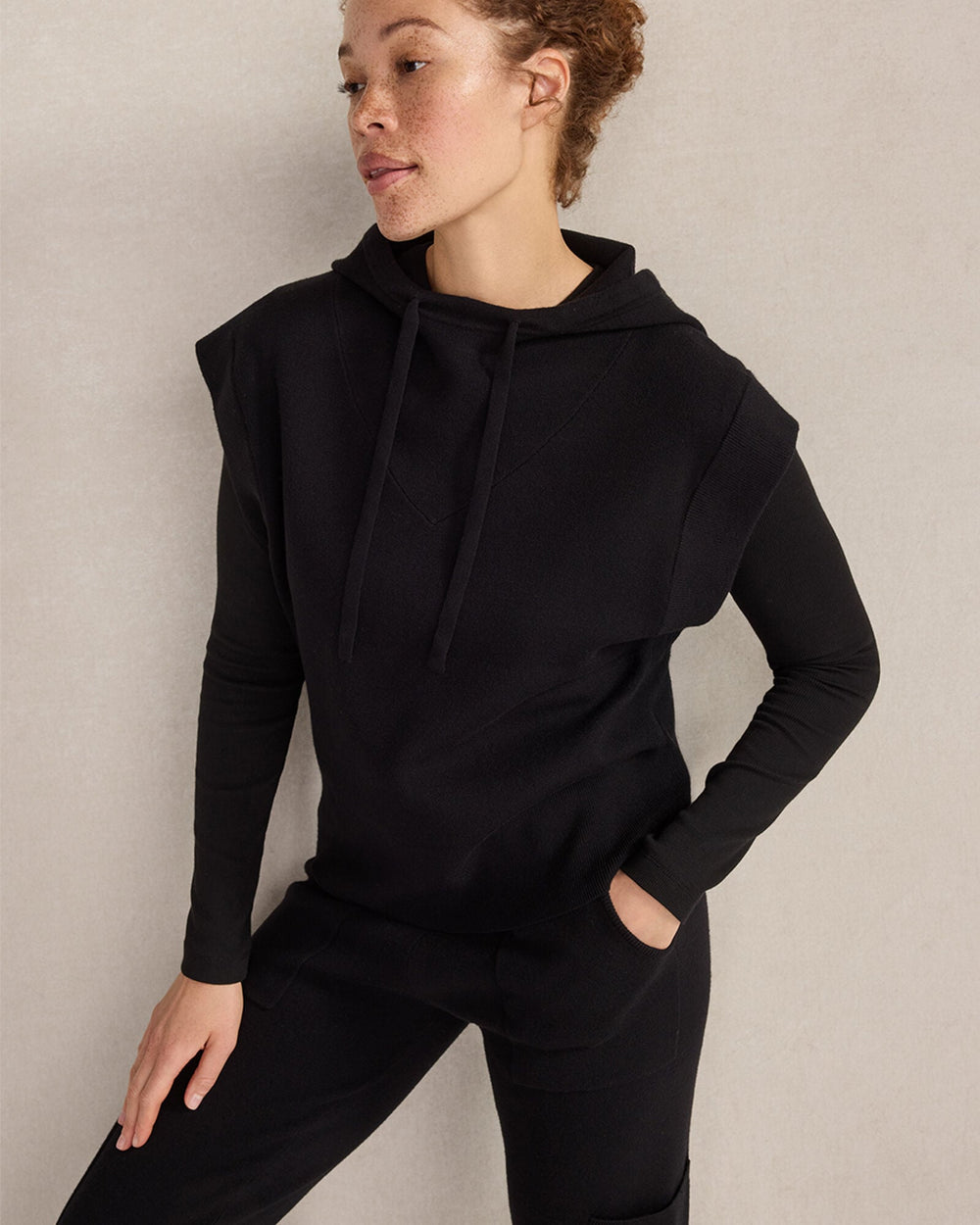 VISCOSE BLEND SLEEVELESS HOODIE | Talbots outlet