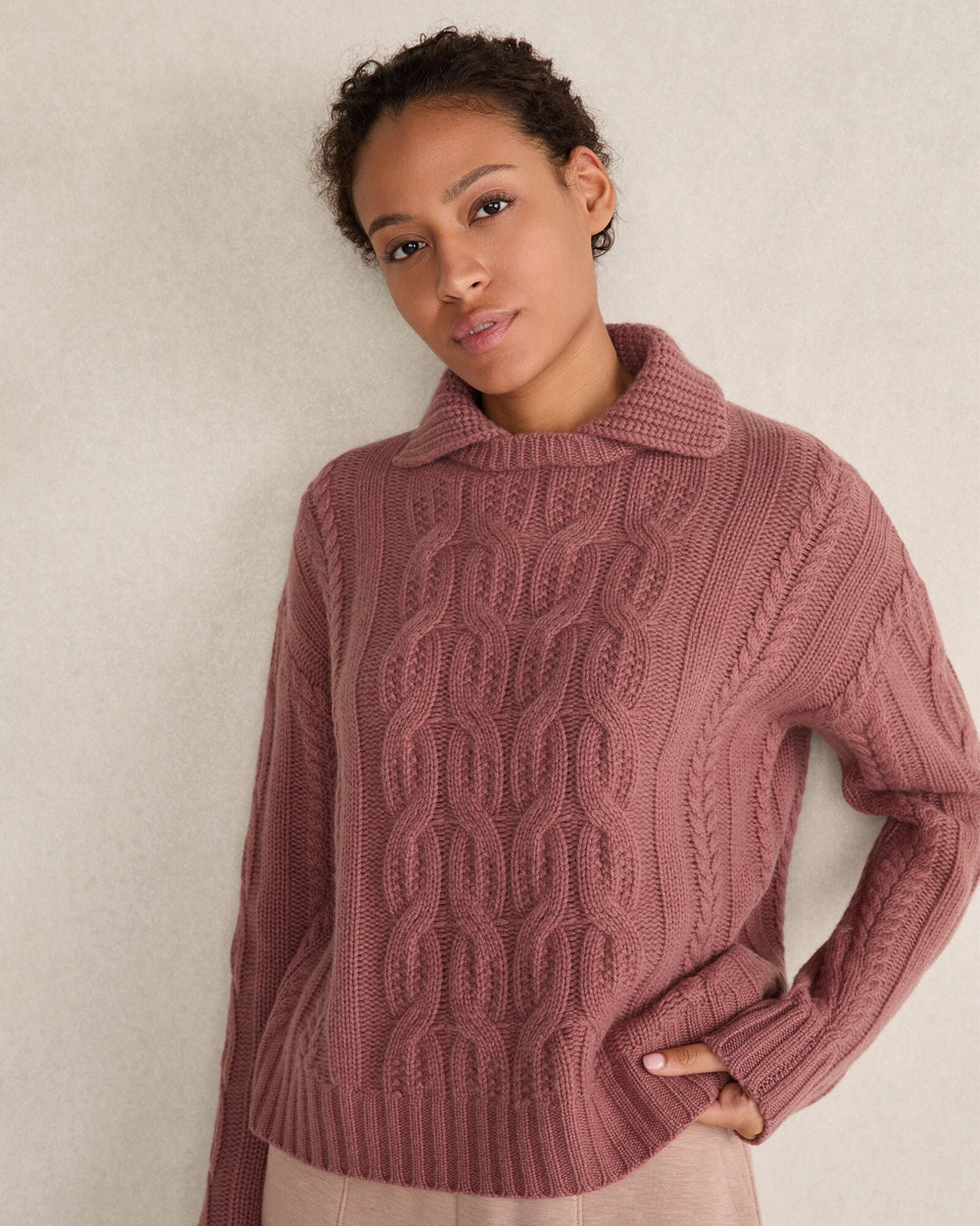 CASHMERE CABLE COLLARED SWEATER | Talbots US