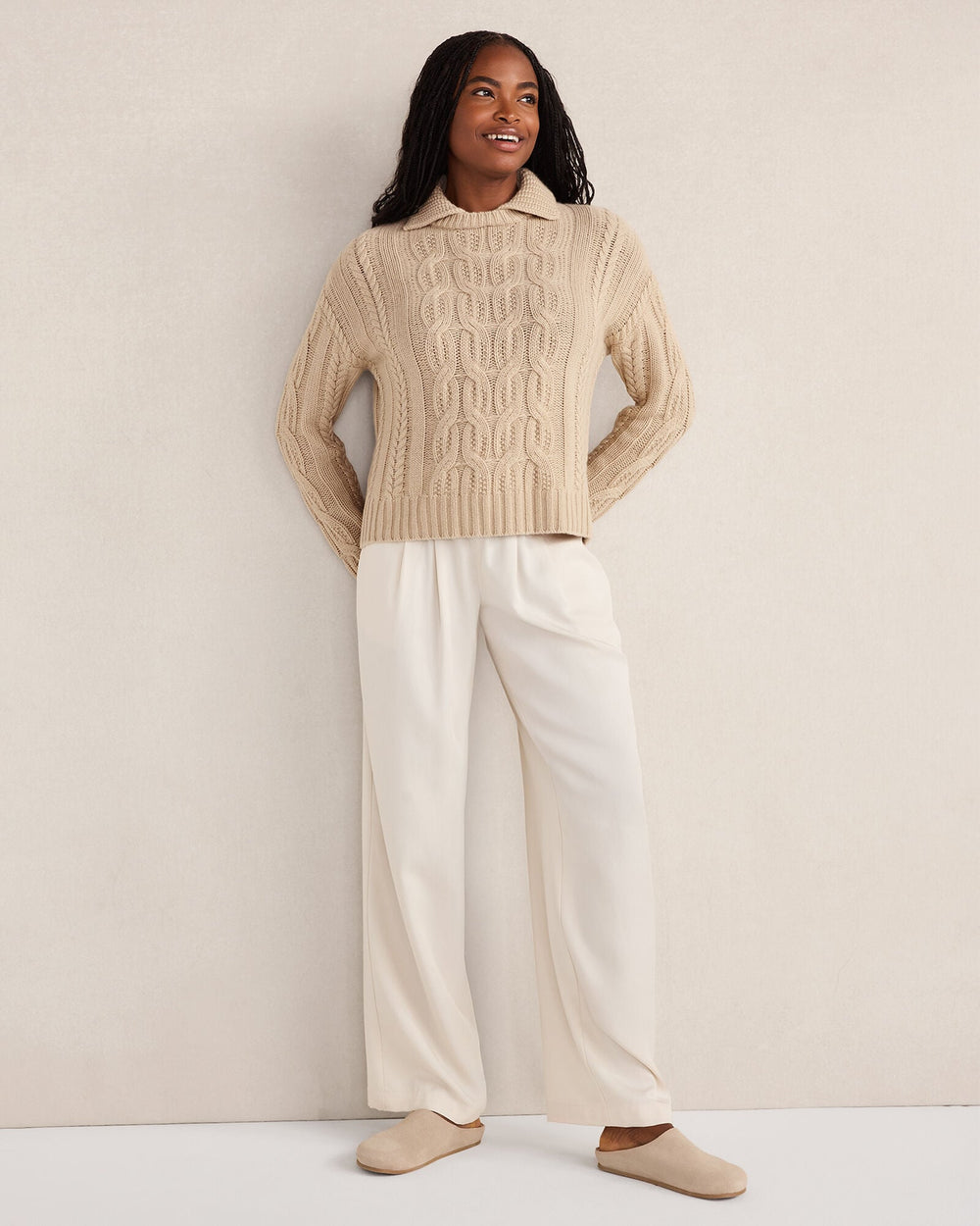CASHMERE CABLE COLLARED SWEATER | Talbots US