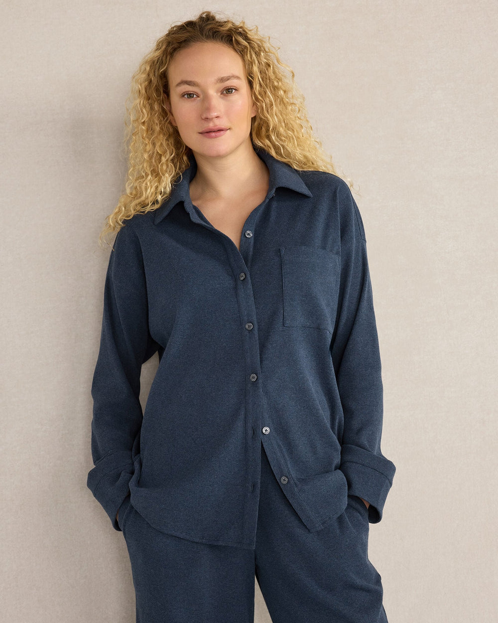 ORGANIC COTTON RIB KNIT RELAXED BUTTON DOWN TOP | Talbots US