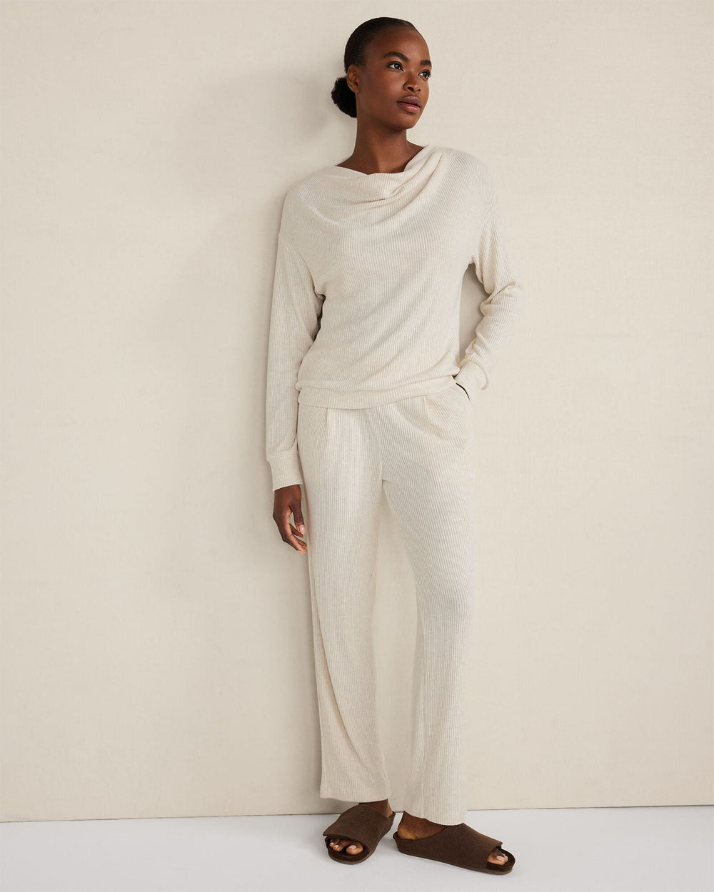 BRUSHED RIB KNIT DRAPE NECK TOP | Talbots US