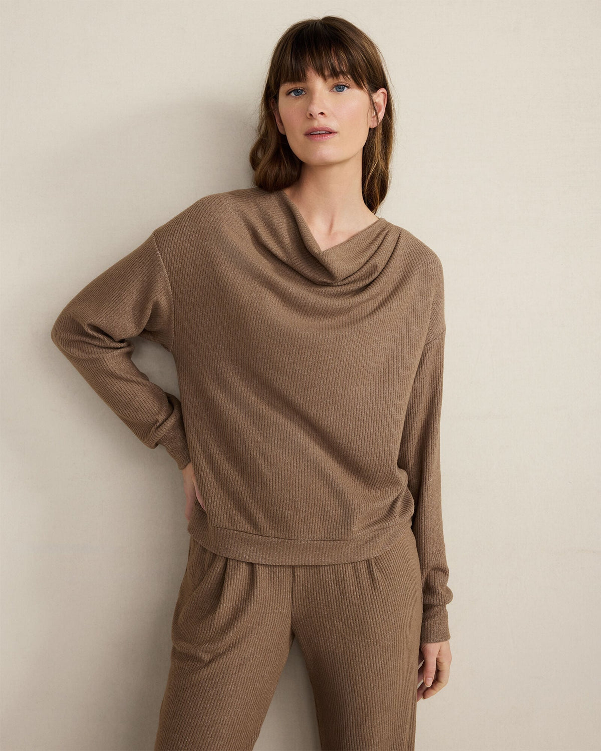 BRUSHED RIB KNIT DRAPE NECK TOP | Talbots sale