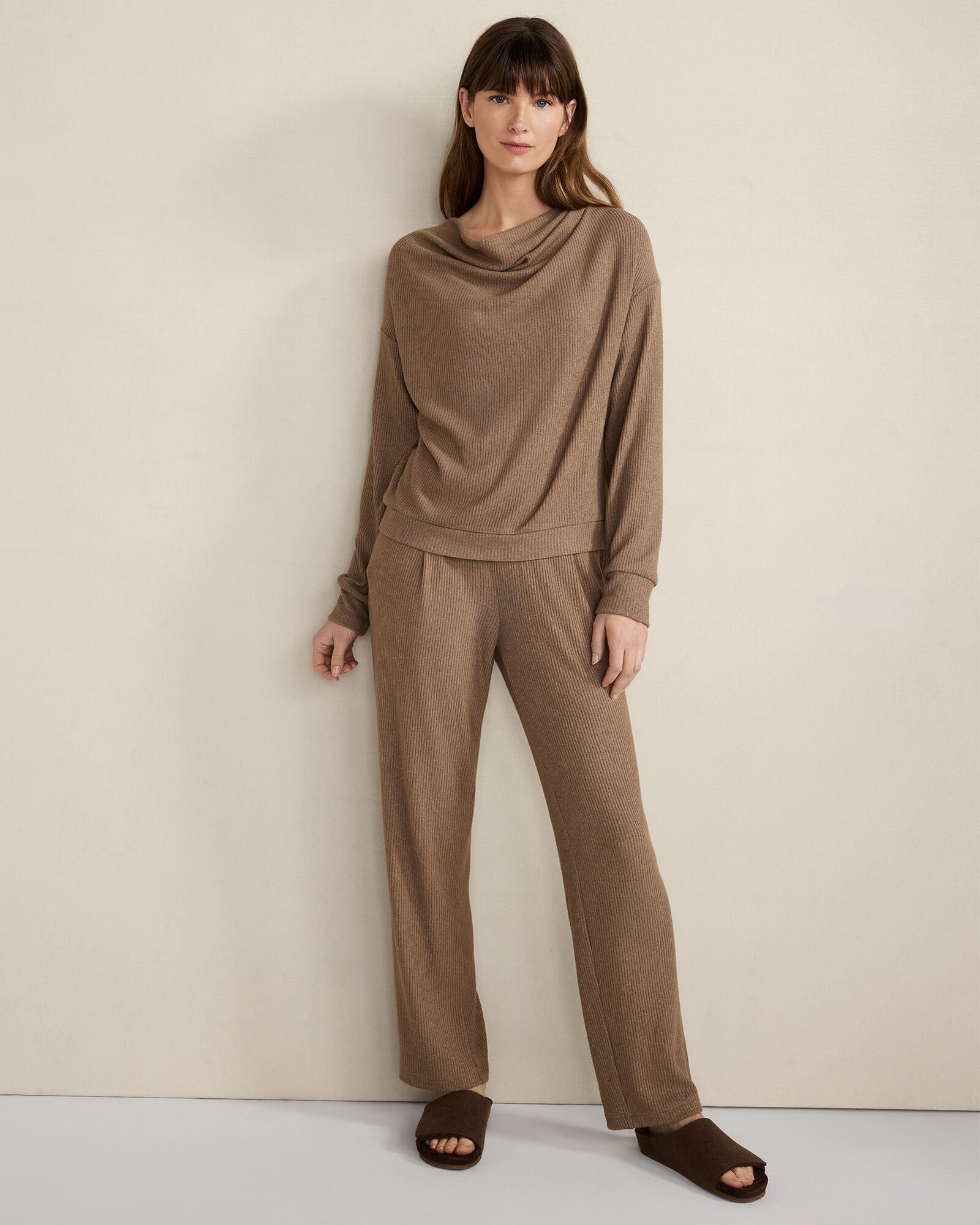 BRUSHED RIB KNIT DRAPE NECK TOP | Talbots sale