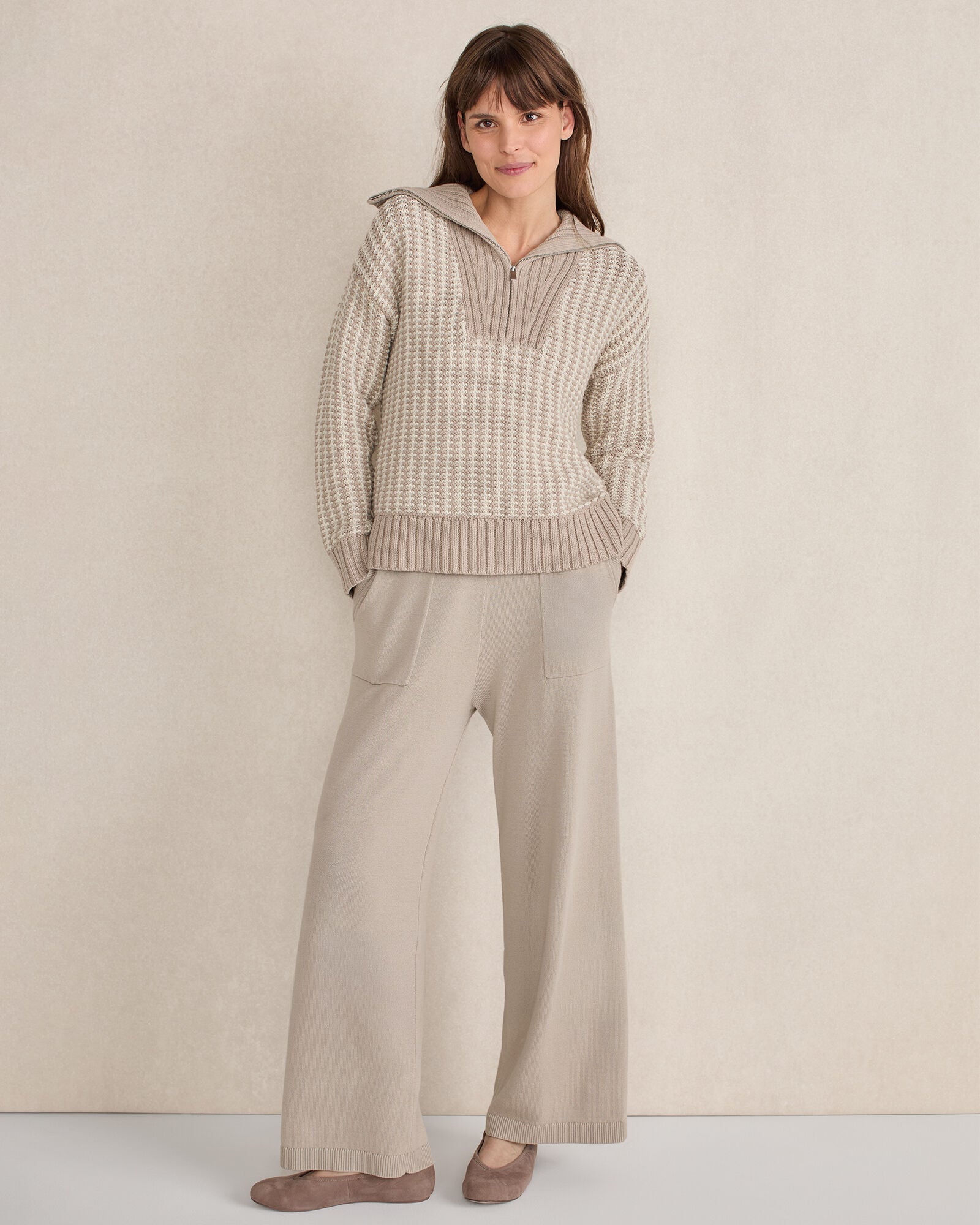 COTTON BLEND CONTRAST STITCH HALF ZIP SWEATER | Talbots on sale