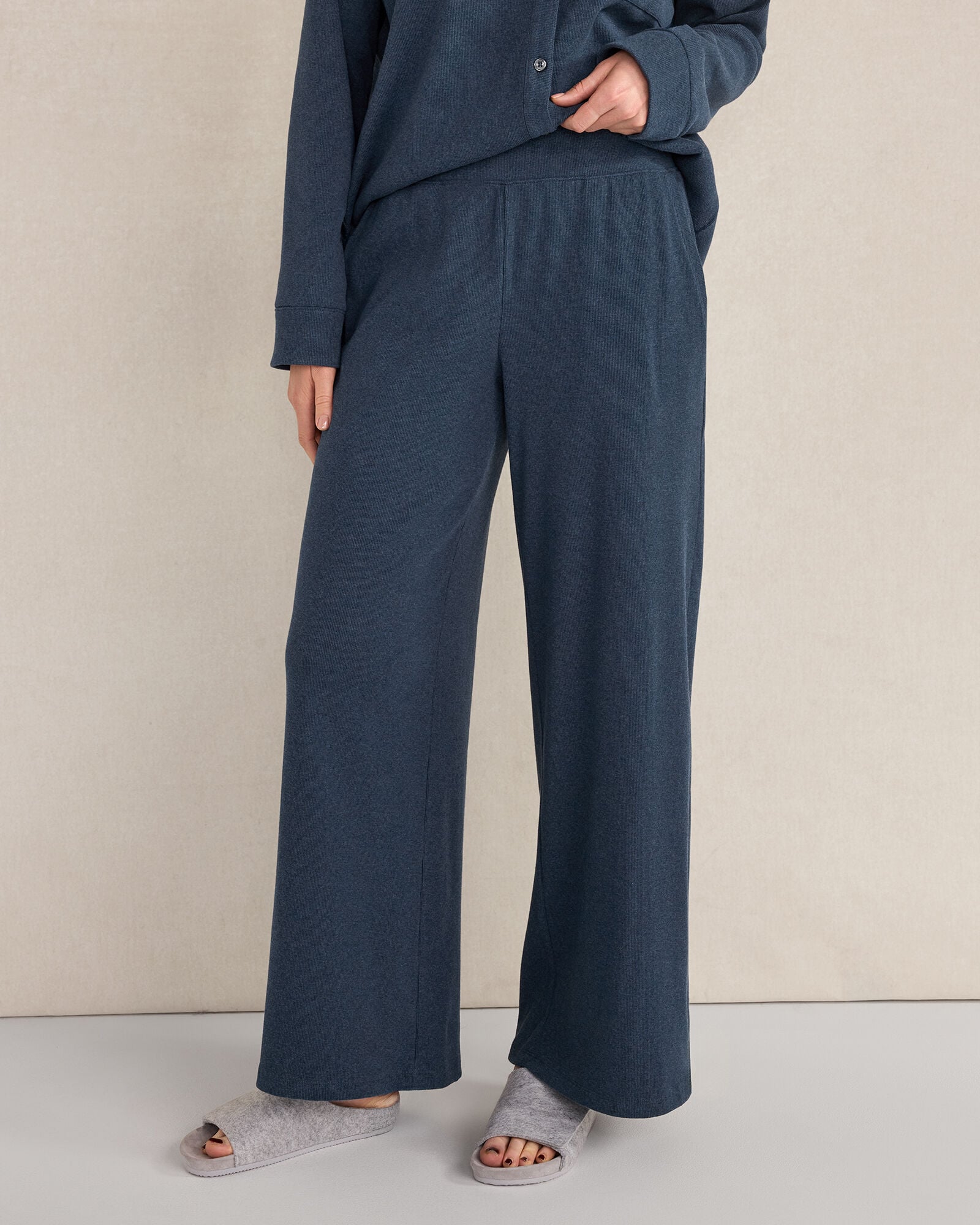 ORGANIC COTTON RIB KNIT RELAXED WIDE LEG PANTS | Talbots on sale