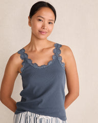 ORGANIC COTTON RIB KNIT LACE TANK | Talbots on sale