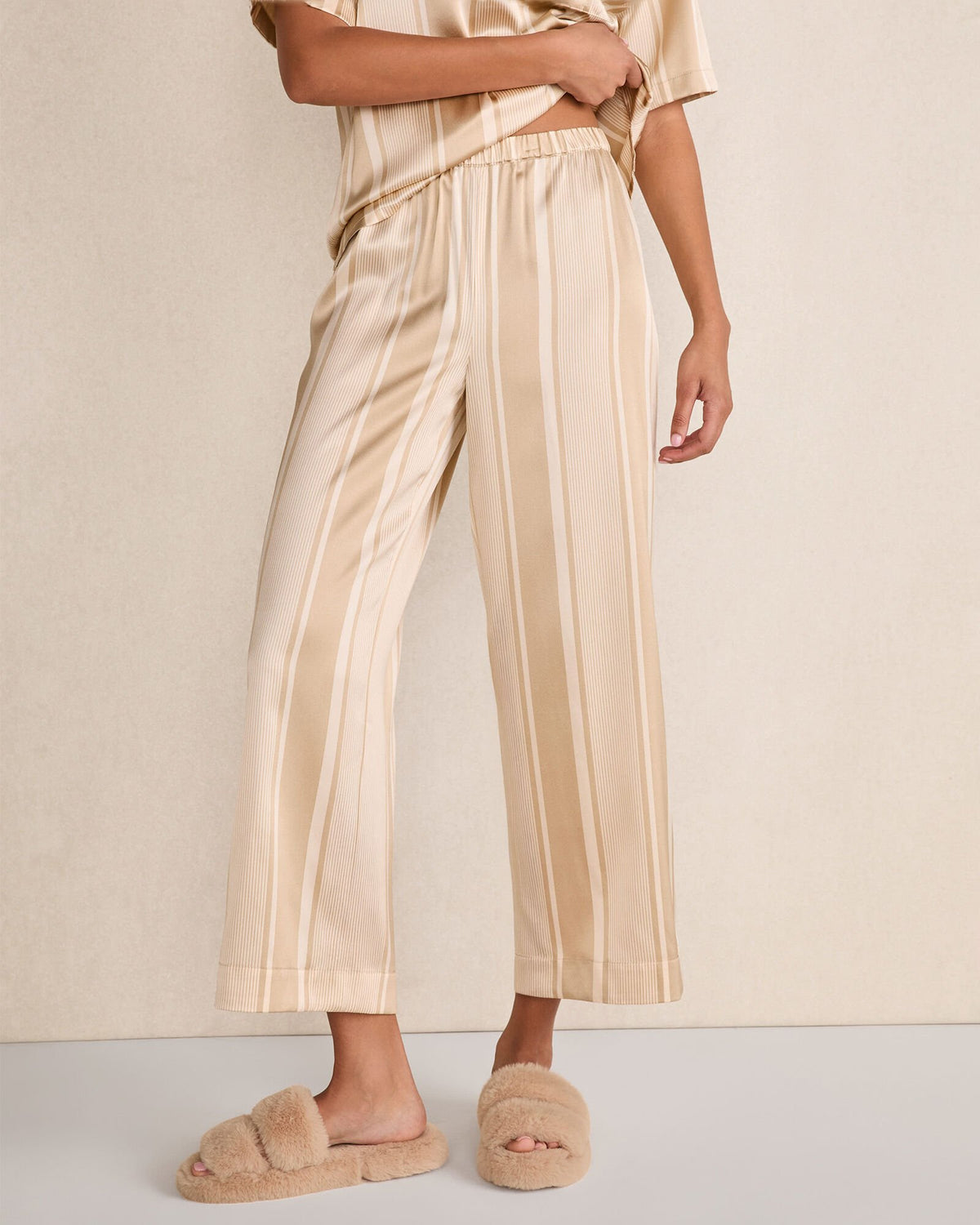 WASHABLE SILK STRIPE CROPPED WIDE LEG PANTS | Talbots online