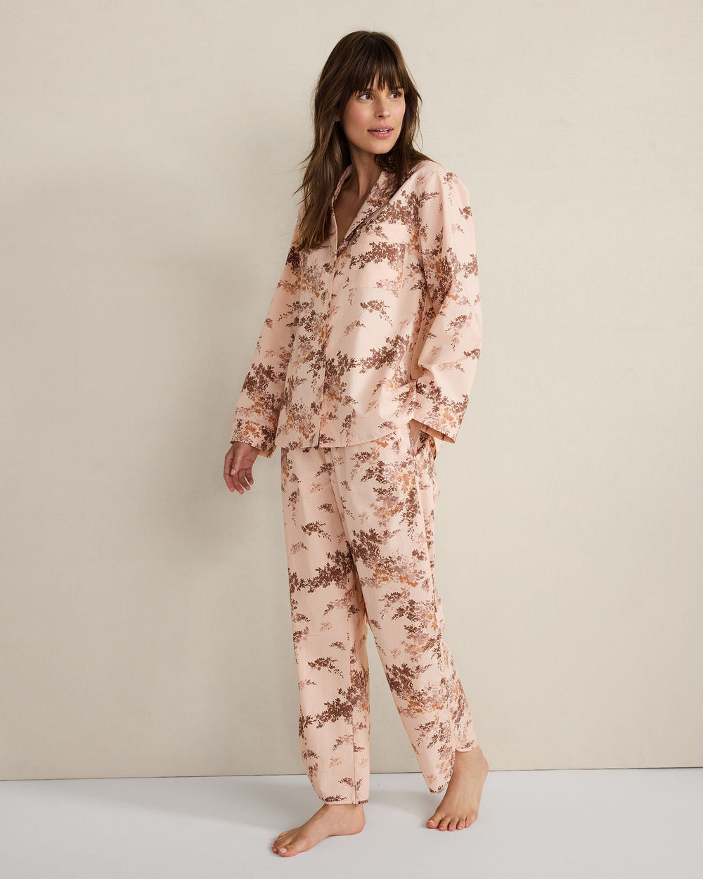 ORGANIC COTTON POPLIN PAINTED ROSE CURVED HEM PAJAMA PANTS | Talbots sale
