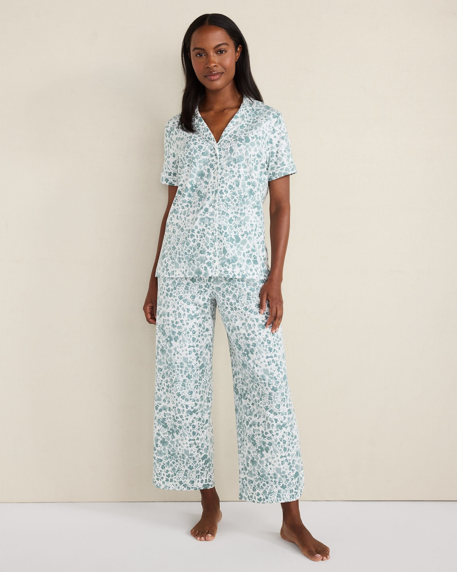 ORGANIC COTTON JERSEY BLURRED FLORAL PAJAMA TOP | Talbots US