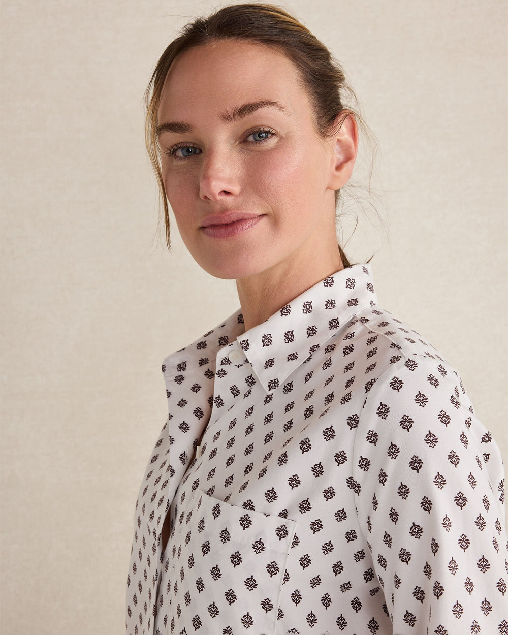 ORGANIC COTTON BLEND FLORAL TILE PAJAMA TOP | Talbots for sale