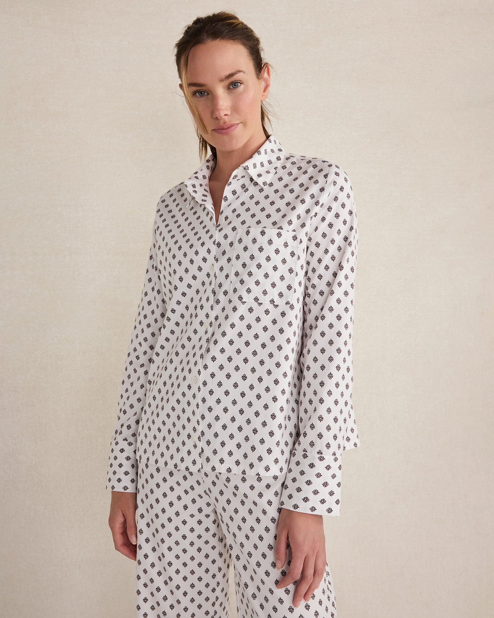 ORGANIC COTTON BLEND FLORAL TILE PAJAMA TOP | Talbots for sale