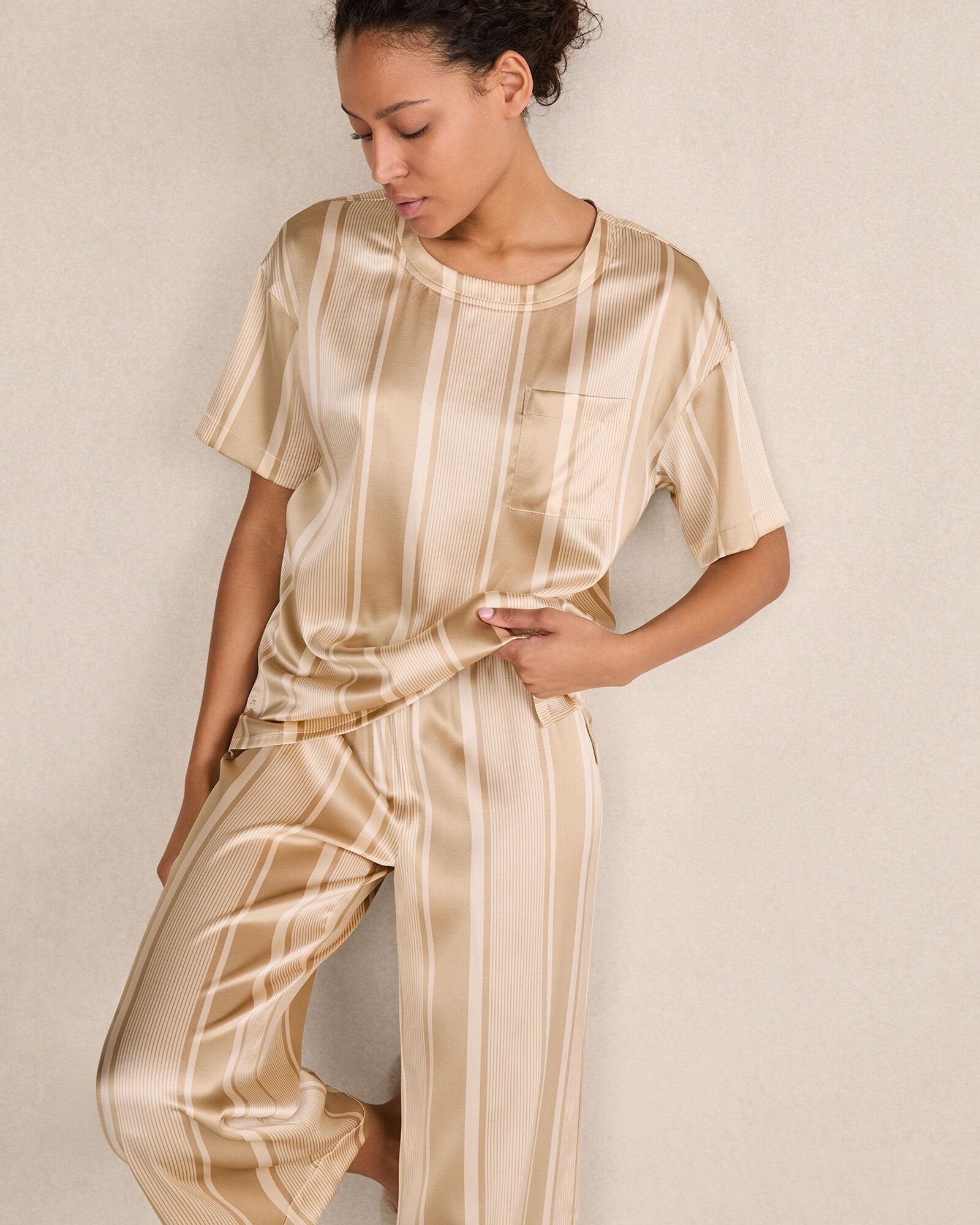 WASHABLE SILK STRIPE DROP SHOULDER TEE | Talbots on sale