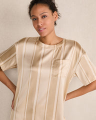 WASHABLE SILK STRIPE DROP SHOULDER TEE | Talbots on sale