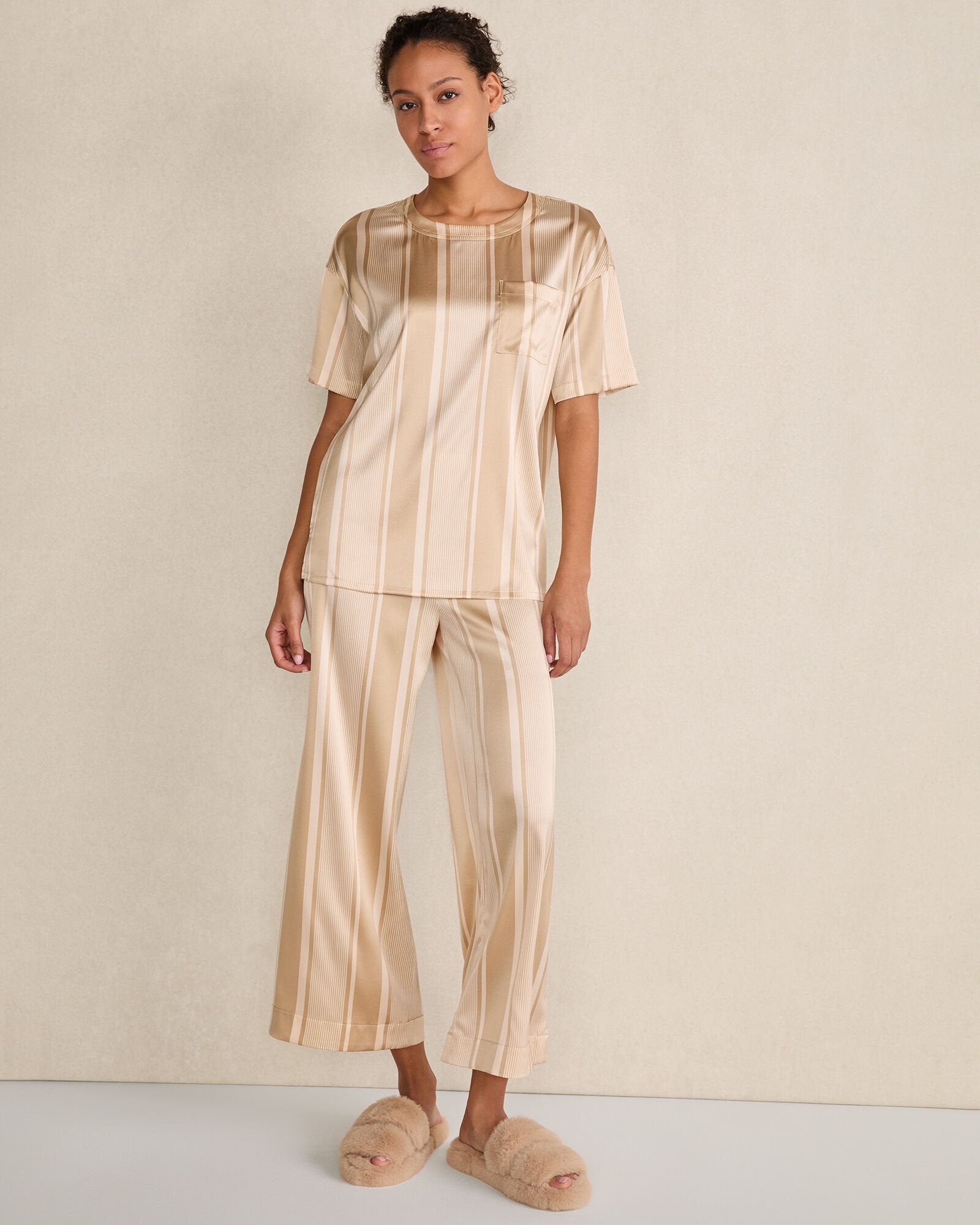 WASHABLE SILK STRIPE DROP SHOULDER TEE | Talbots on sale