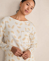 ORGANIC COTTON JERSEY FEATHER PRINT PAJAMA SHIRT | Talbots US