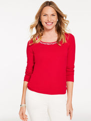 EMBELLISHED RIBBED SCOOP NECK TEE | Talbots discount