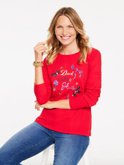 LONG SLEEVE CREWNECK TEE - DECK THE HALLS | Talbots discount