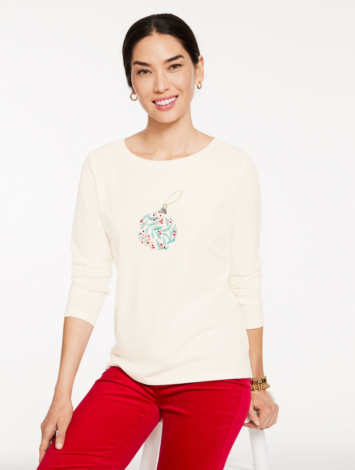 ORNAMENT LONG SLEEVE CREWNECK TEE | Talbots online