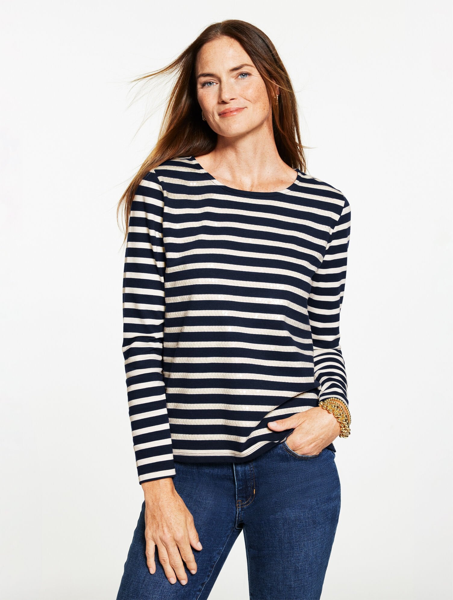 CREWNECK TEE - SEQUIN STRIPE | Talbots outlet