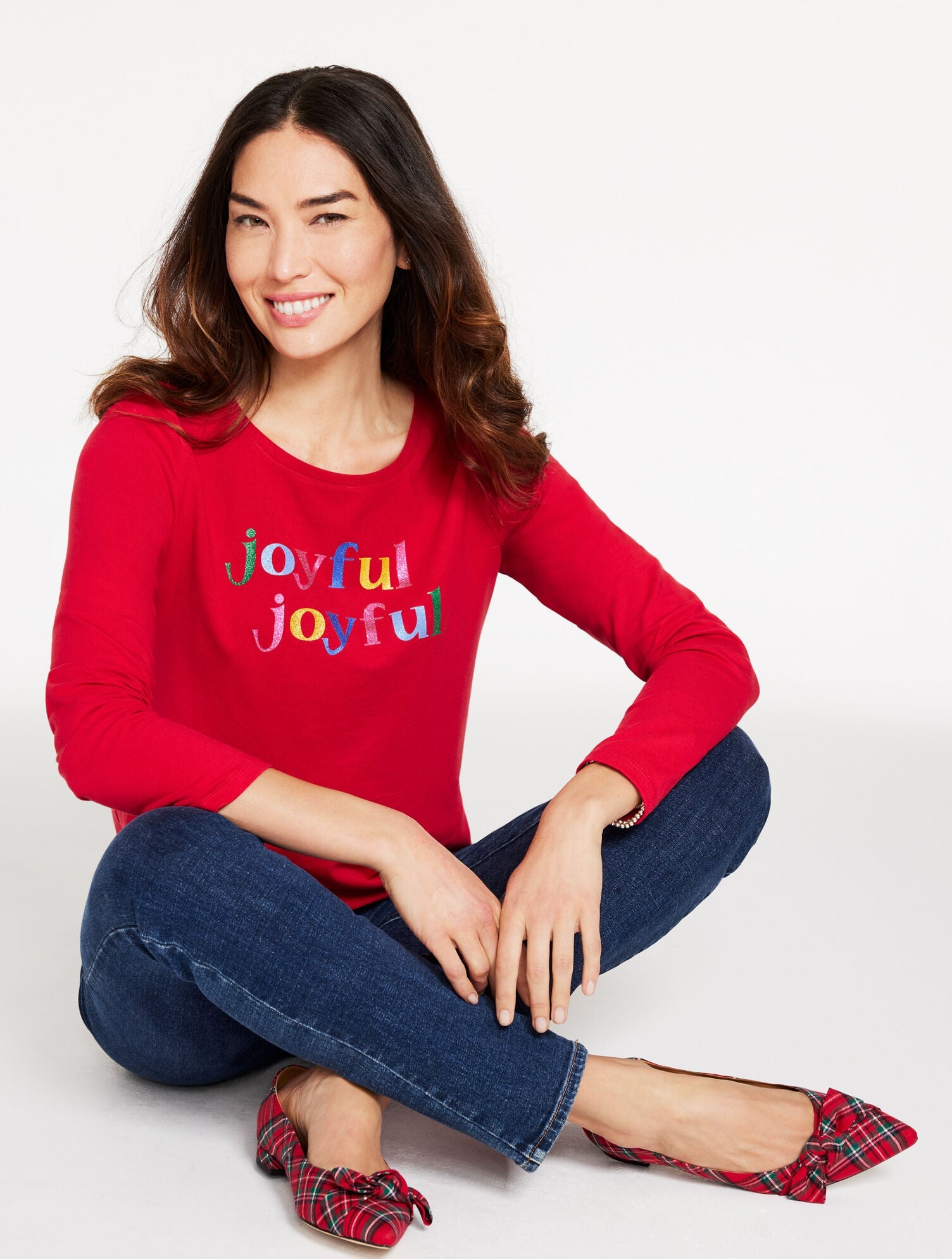LONG SLEEVE CREWNECK TEE - JOYFUL | Talbots US