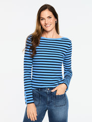 RIBBED BATEAU NECK TEE - AURORA STRIPE | Talbots on sale