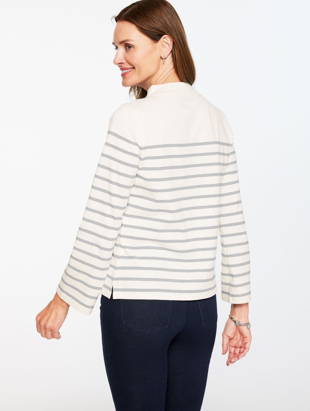SEQUIN RIBBON STRIPE MOCKNECK TEE | Talbots outlet