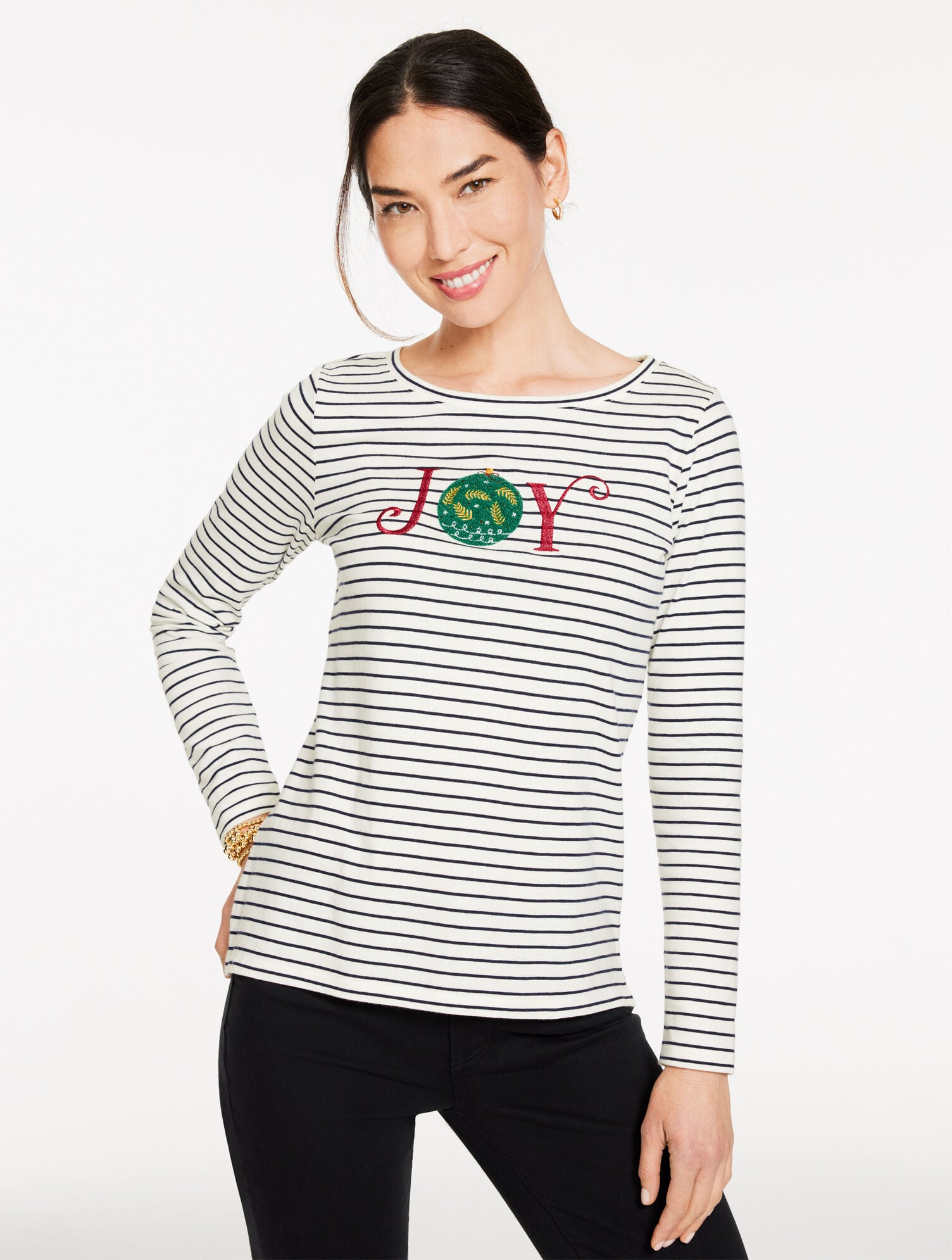 LONG SLEEVE CREWNECK TEE - JOY STRIPE | Talbots sale