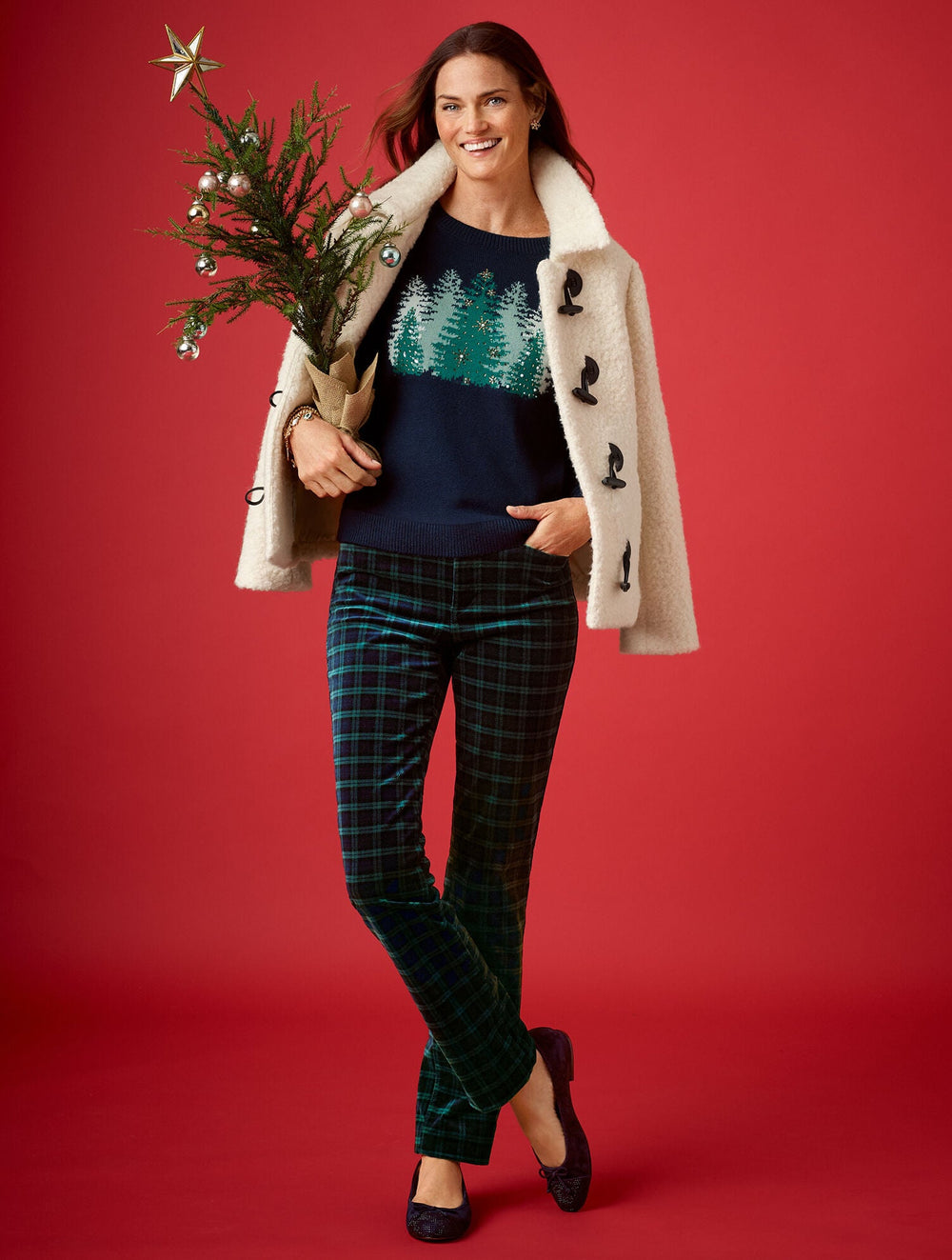 STRAIGHT LEG VELVETEEN PANTS - TRANQUIL TARTAN | Talbots online
