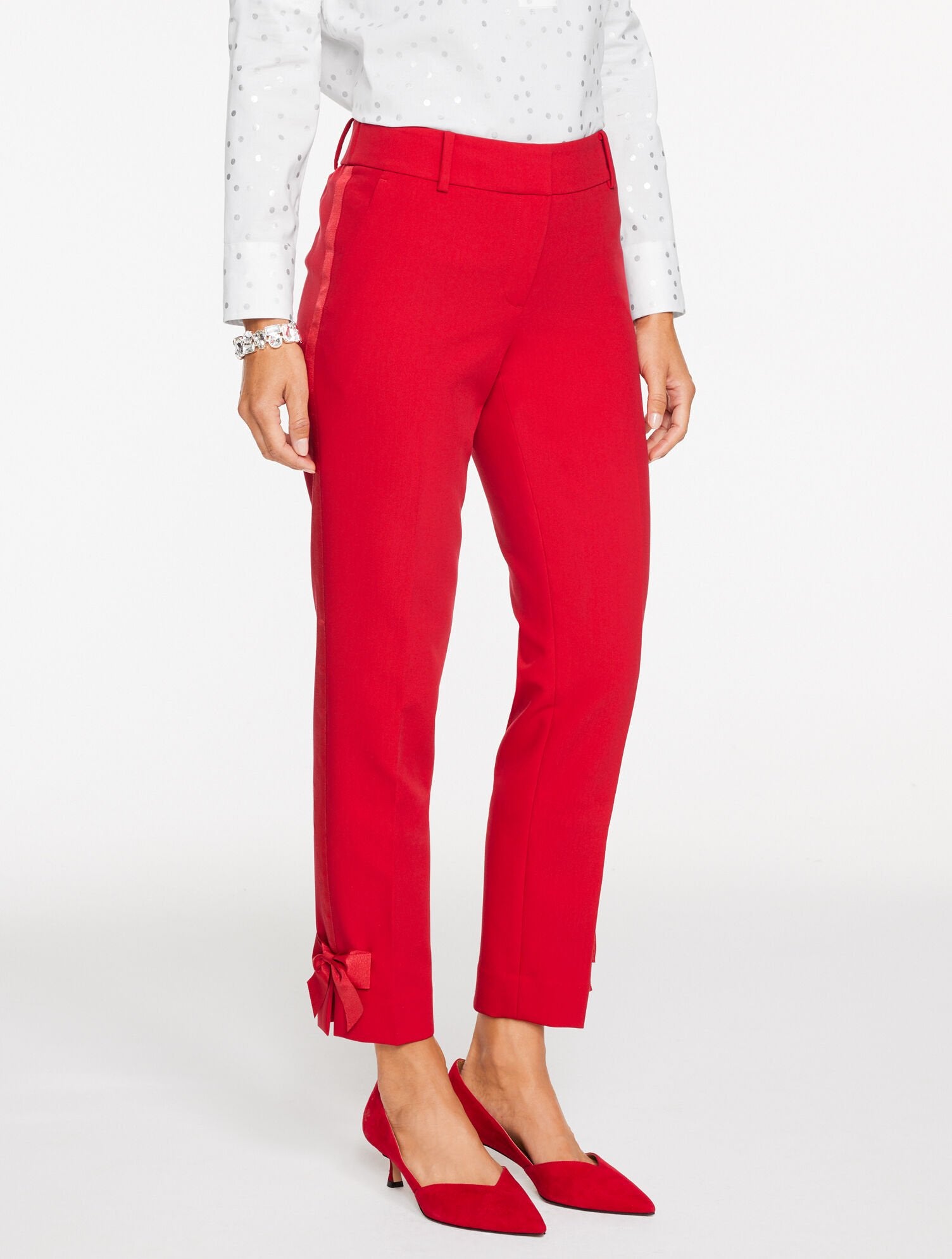 TALBOTS HAMPSHIRE LIGHTWEIGHT DOUBLE CLOTH STRAIGHT ANKLE PANTS - BOW | Talbots on sale