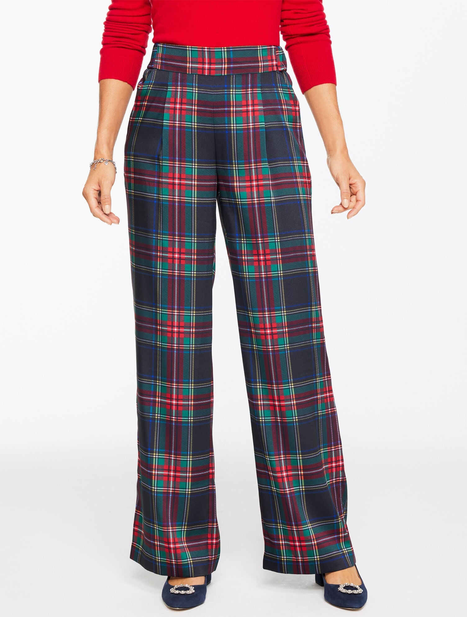 WIDE LEG PULL-ON PANTS - JOLLY TARTAN | Talbots on sale
