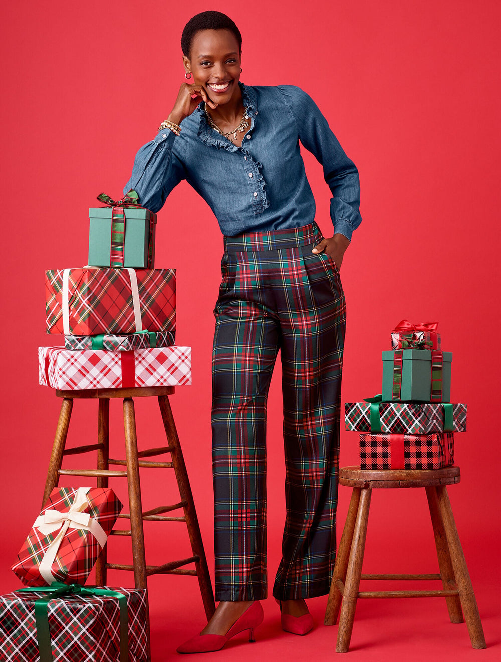 WIDE LEG PULL-ON PANTS - JOLLY TARTAN | Talbots on sale