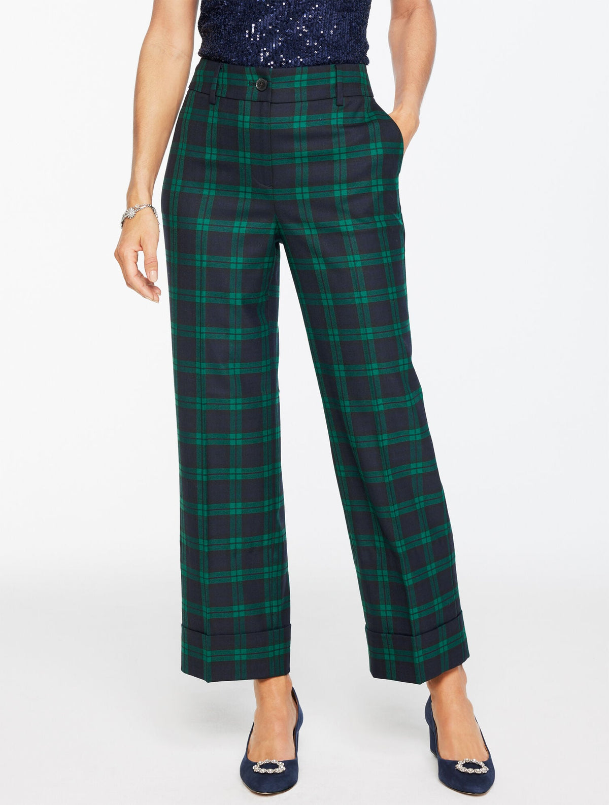 STRAIGHT ANKLE CUFF PANTS - BLACK WATCH PLAID | Talbots online