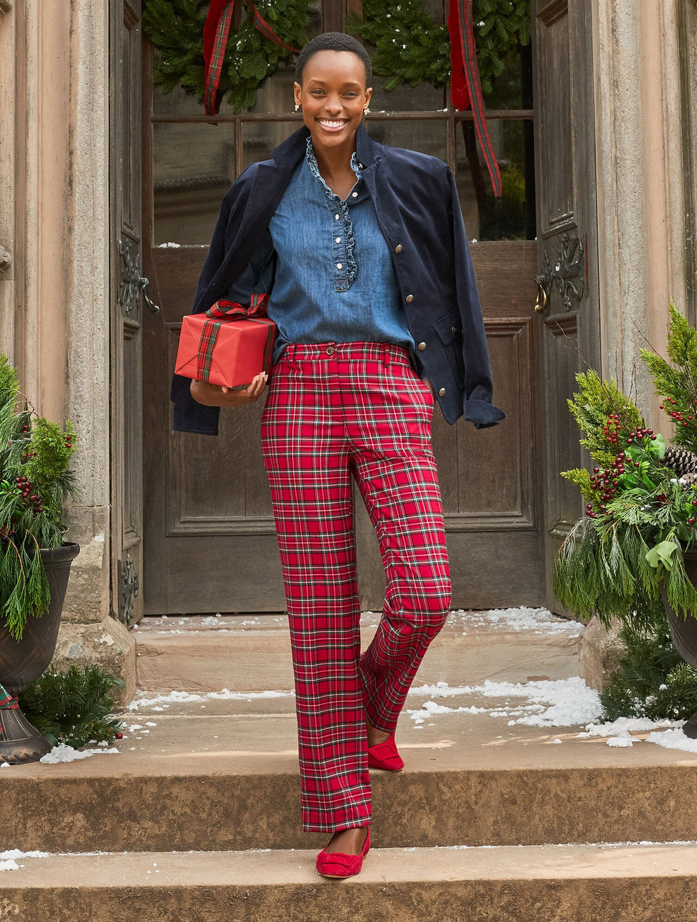 TALBOTS SOUTHAMPTON TAILORED STRETCH STRAIGHT LEG PANTS - CIDER PLAID | Talbots for sale