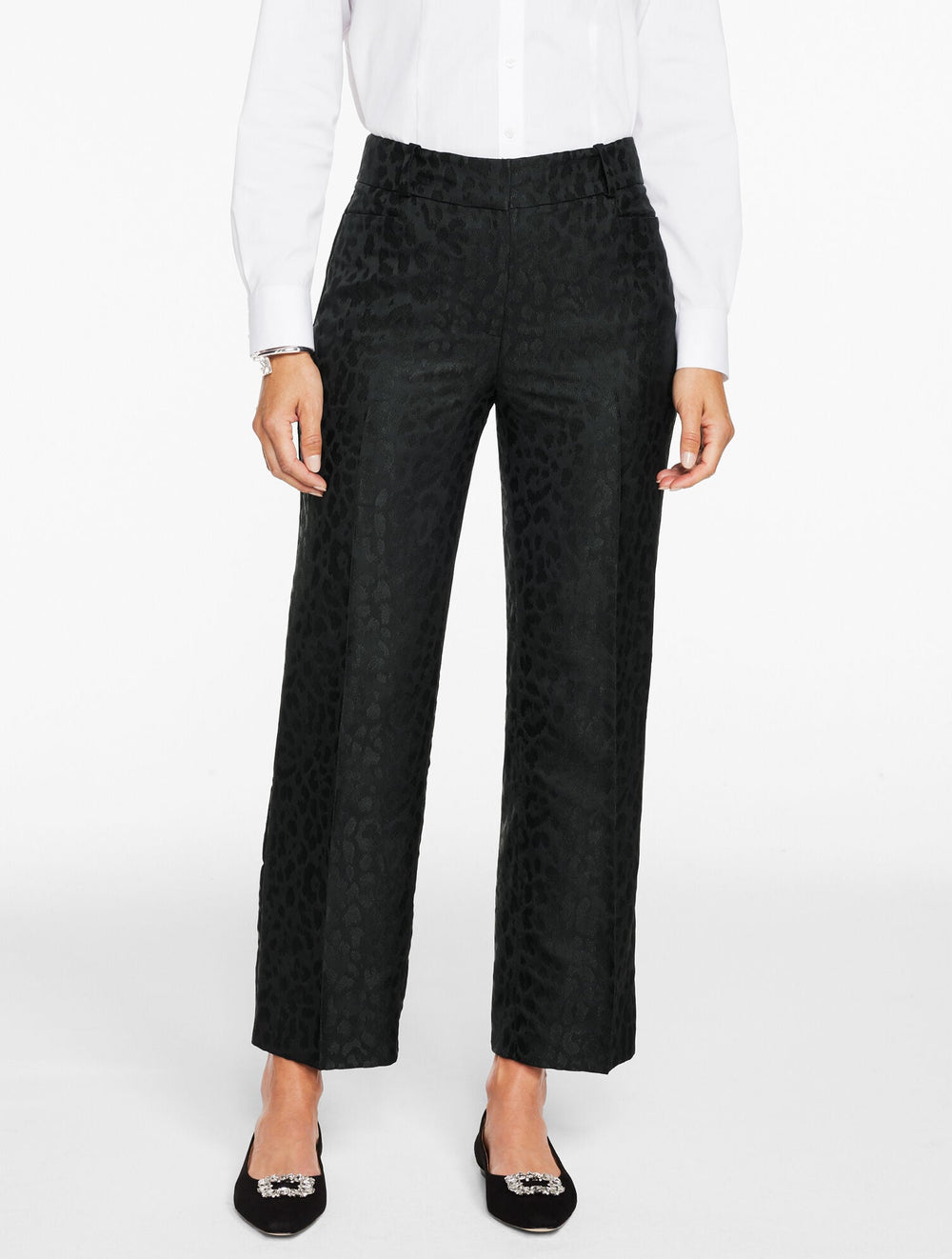 JACQUARD LEOPARD STRAIGHT ANKLE PANTS | Talbots for sale