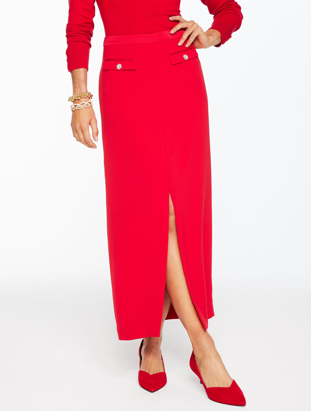 POLISHED CREPE TUXEDO MAXI SKIRT | Talbots for sale