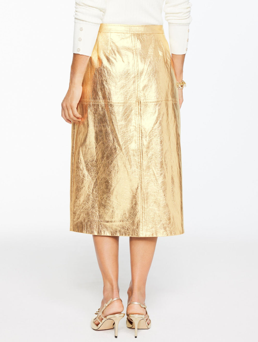 CRINKLE METALLIC FAUX LEATHER MIDI SKIRT | Talbots discount