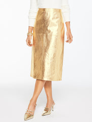 CRINKLE METALLIC FAUX LEATHER MIDI SKIRT | Talbots discount