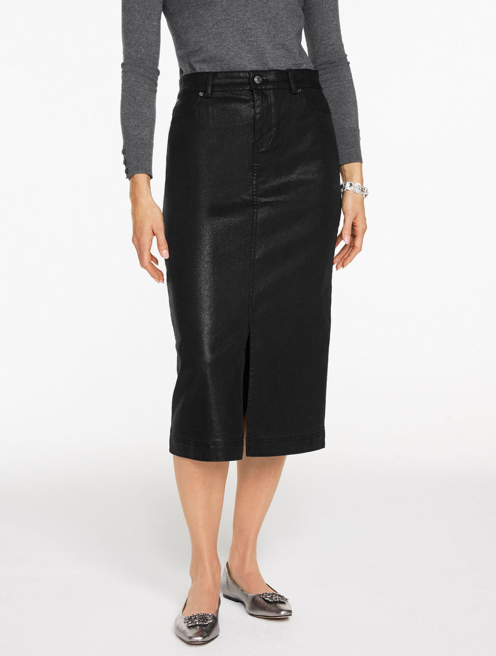 DENIM MIDI SKIRT - LIGHT FOIL | Talbots sale