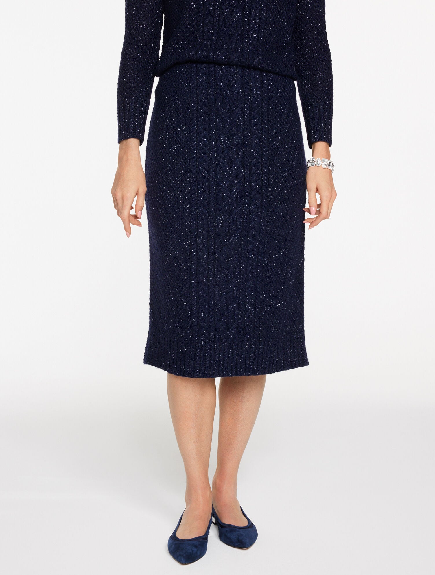 METALLIC MIXED CABLE MIDI SKIRT | Talbots for sale