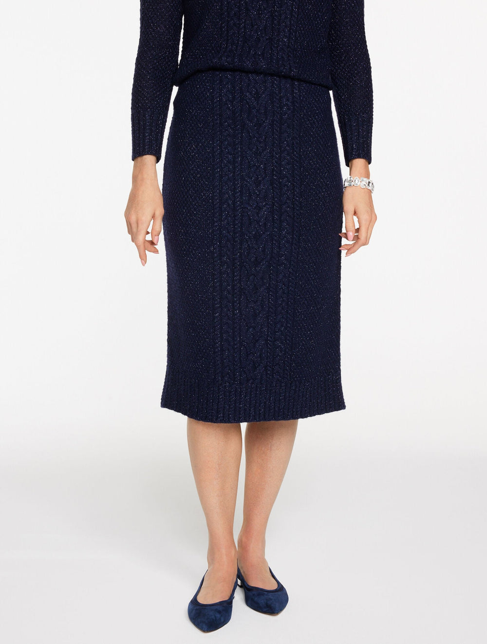 METALLIC MIXED CABLE MIDI SKIRT | Talbots for sale