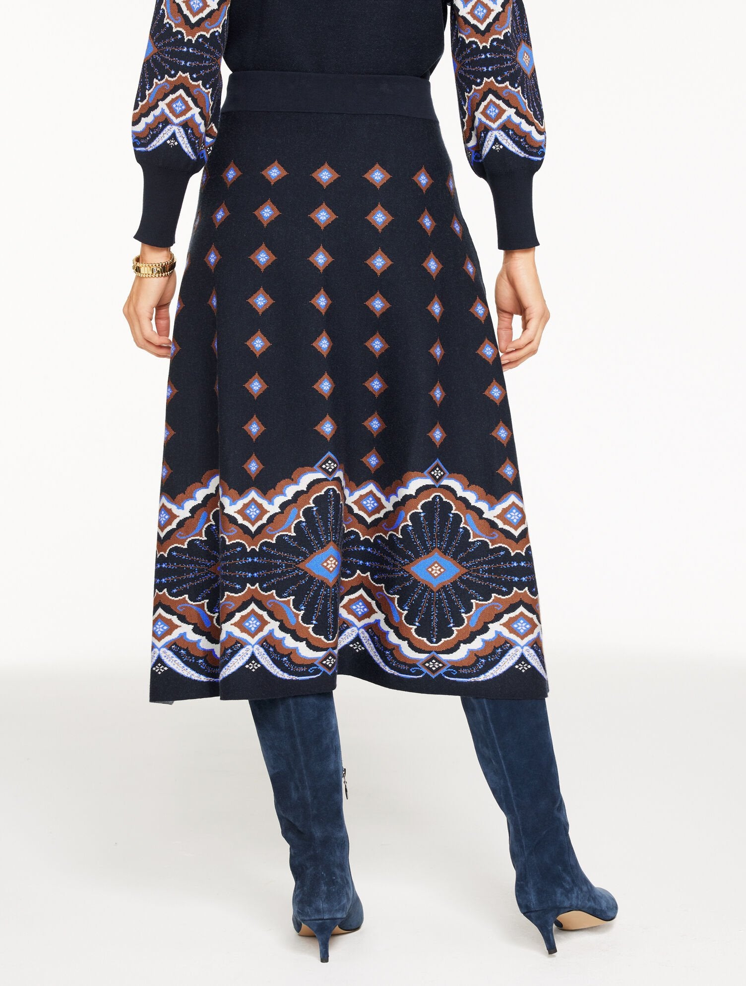 JACQUARD FIT & FLARE SKIRT - SCALLOP MEDALLION | Talbots on sale