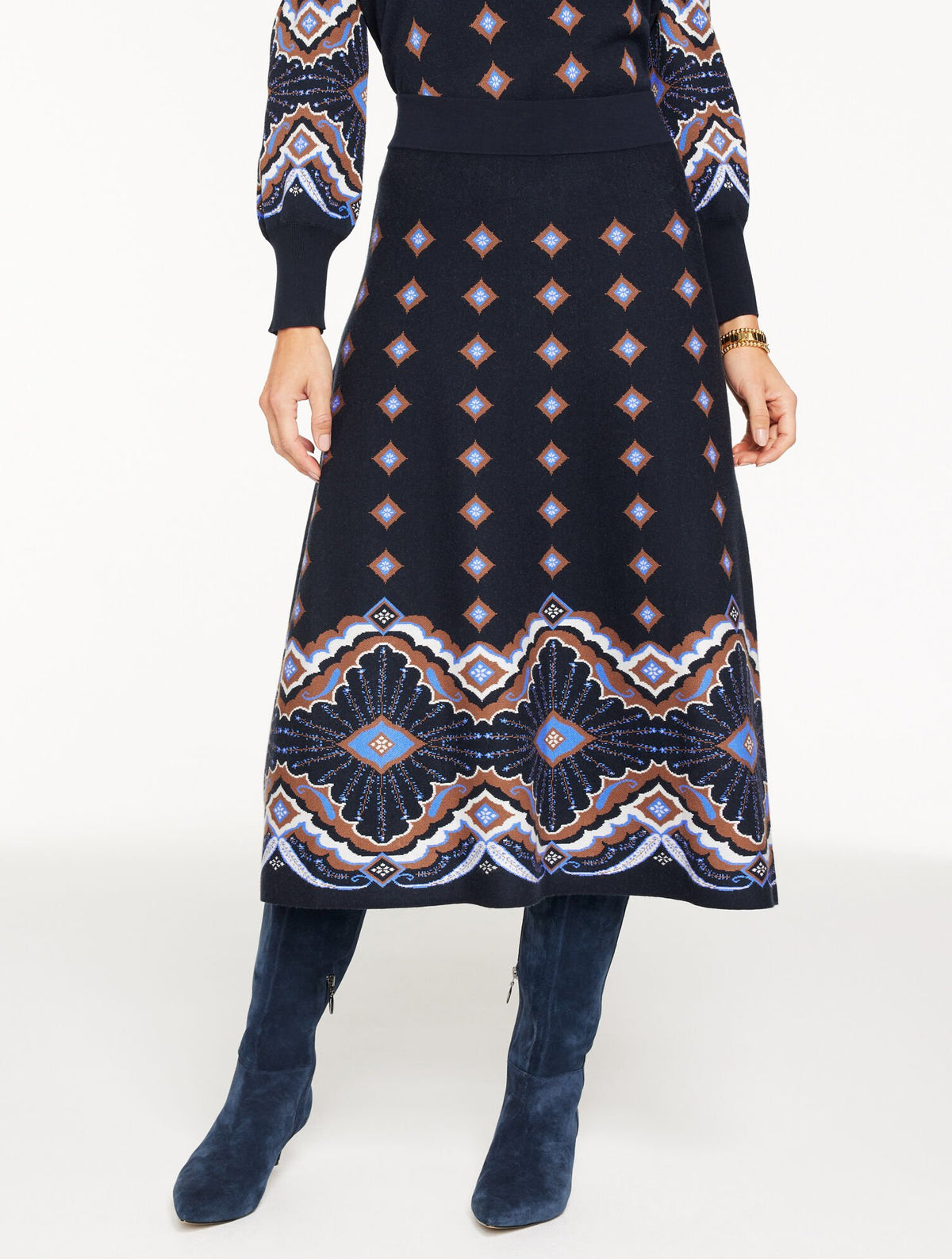 JACQUARD FIT & FLARE SKIRT - SCALLOP MEDALLION | Talbots on sale