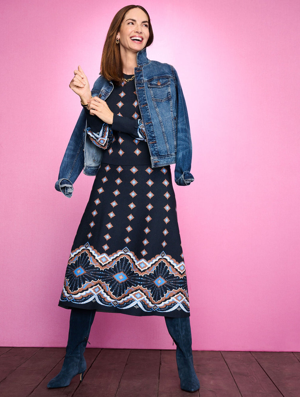 JACQUARD FIT & FLARE SKIRT - SCALLOP MEDALLION | Talbots on sale